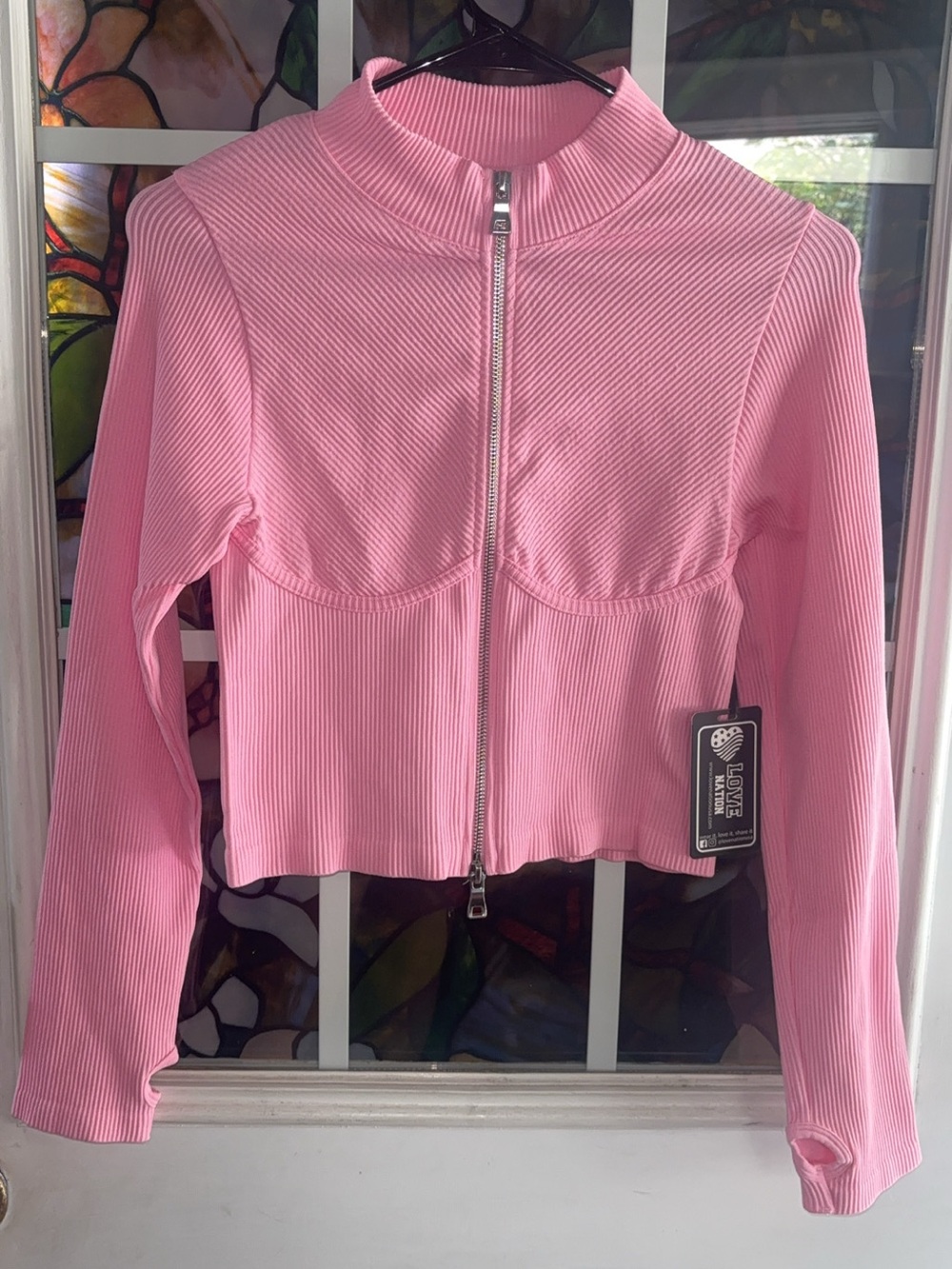 Love Nation Pink Ribbed Zip-Up Cropped Jacket